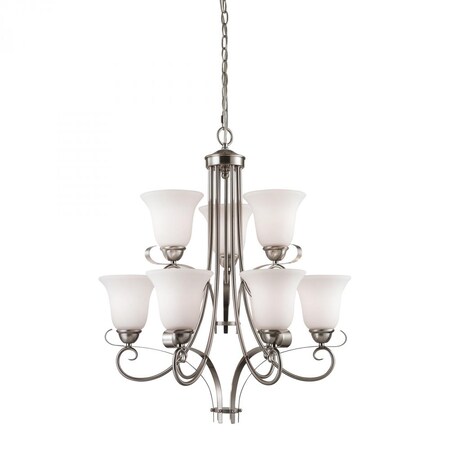 Thomas Brighton 9-Light Chandelier in Brushed Nickel with White Glass 1009CH/20